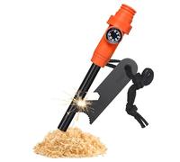 Flint and Steel Fire Starter Kit, 5-in-1 Multifuctional Fire Steel with Compass Scale Scraper Whistle Magnesium Ferrocium Rod Fire Striker Flint Fire Starter for Travelling Camping Hiking