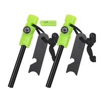 Flint and Steel Fire Starter Kit, Glow in the Dark 5-in-1 Multifuctional Fire Steel with Compass Scale Scraper Whistle Magnesium Ferro Rod Fire Striker Survival Tool for Travelling Camping Hiking