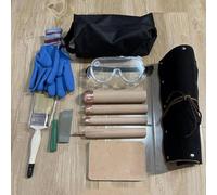 Flint Knapping Tools Kit - 12 Piece Obsidian Crafting Set with Beech Wood Handle and Cowhide Peeling Pad for Crafting Obsidian Stone and Crystal