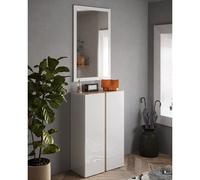 flint narrow high gloss shoe cabinet with mirror in white cadiz oak