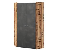 flint wooden wardrobe corner in raw steel concrete effect
