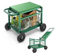 FLINTER Rolling Garden Work Seat with Wheels, Upgraded Heavy Duty Gardenning Cart with Seat - Garden Rolling Stools with Wheels for Seniors, Lawn, Patio & Backyard Gardening, Green