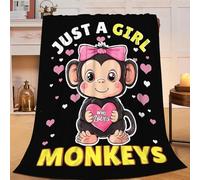 Flintis Just A Girl Who Loves Monkeys Blanket Cute Monkey Decor Throw Blanket Gifts for Girls Boys Super Warm Soft Plush Lightweight Fleece Flannel Bed Blankets for Kids Adults Men Women 50"X40"