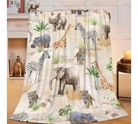 Flintis Zoo Animals Blanket African Safari Animal Print Jungle Decor Throw Blanket Elephant Tiger Giraffe Zebra Gifts for Girls Boys Warm Soft Plush Fleece Flannel Blankets for Kids Adults 50"X40"