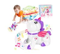 Flintosky Unicorn Baby Toys For Tummy Time - Infant Developmental Sensory Toy With Music, LED Lights And 360°Rotating Crawling Function,Encourages Crawling & Movement,Gift For Boys And Girls.(white)