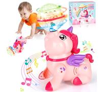 Flintosky Unicorn Baby Toys For Tummy Time - Infant Developmental Sensory Toy With Music, LED Lights And 360°Rotating Crawling Function,Encourages Crawling & Movement,Gift For Boys And Girls.(pink)