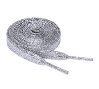 flintronic 1 Pair Glitter Shoelaces, Shiny Flat Shoe Laces, Sparkling 1.2m*10mm Boot Laces Replacement for Sneakers Canvas Shoes, Rope Laces Fit Kids Adults/Silver