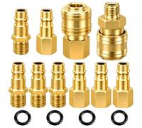 Flintronic 10 Pcs Air Line Connectors, 1/4 Inch BSP Air Line Hose Fittings Connectors, Euro Airline Hose Compressor, Couplings Connector Plug Kit with Male Female Thread Set for Compressor Tools