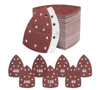 Flintronic 100 PCS Sanding Pads, Mouse Sander Pads, 11 Hole 152×105mm, Hook and Loop Sandpaper, 40/60/80/120/180/240/400 Grits, Multi Tool Sanding Pads for Electric Sander, Triangle & Palm Sander