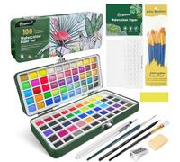 flintronic 100 Watercolour Paint Set, Portable Box Including, Palette, Watercolor Papers Brushes & other Tools, Travel Watercolour Set for Artists and Hobbyists