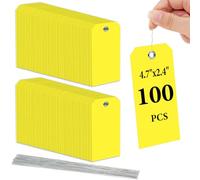 Flintronic 100PCS Plastic Shipping Tags, Blank Waterproof Plastic Tags, Writeable Security Tag with Wire Ties, Suitable for Secure Fire Extinguishers, Luggage, Clothes, Shelf-tag (Yellow)