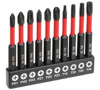 Flintronic 10pc Screwdriver Set, Magnetic Impact Driver Bit Set, S2 Steel Torx, Phillips, Pozidriv, Tamper Proof Torx PH1-PH3, PZ1-PZ3, T10-T30