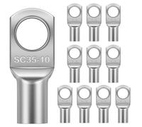 Flintronic 10Pcs Tinned Copper Terminals Connectors, SC35-10 Battery SC Ring Terminal Connectors Set, Battery Cable Ends Lugs, Bolt Hole Crimp Terminals Connector for Electric, Auto, Boat, Car