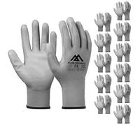 Flintronic 12-Pair Non-Slip PU-Coated Work Gloves - Protective Grip for General Duty and Gardening, Scratch Protection (XL, Size 10, Gray)