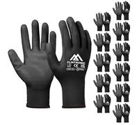 Flintronic 12 Pairs Non-Slip PU Coated Work Gloves, Protective Grip for General Duty, Gardening - Scratchproof (L - Size 9, Black)