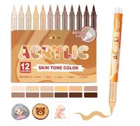 flintronic 12 PCS Skin Tones Acrylic Paint Pens, Waterproof Markers With Soft Brush Tip, Quick-drying Acrylic Paint Markers with Ink Visual Window for Rock Painting Wood Ceramic Glass Egg DIY Craft