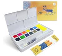 flintronic 12 Watercolour Paint Set, Portable Box Including, Watercolor Brushes, Pocket Set for Artists and Hobbyists