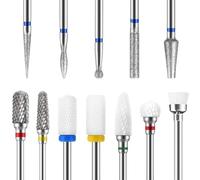 Flintronic 12pcs Nail Drill Bit Set, Professional Efile Nail Bits, 3/32 inch Professional Ceramic Diamond Safety Bits with Brush for Filing Acrylic Nails Gel Nails Down Removing Cuticle Tools