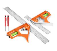 flintronic 150mm+300mm Combination Square Set, Stainless Steel Angle Ruler, with Built in Spirit Level & Marker Pins, Metric & Imperial Scales, Measuring Tool for Carpenter/Engineer/Woodworking