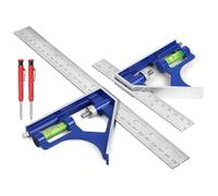 flintronic 150mm+300mm Combination Square Set, Stainless Steel Angle Ruler, with Built in Spirit Level & Marker Pins, Metric & Imperial Scales, Measuring Tool for Carpenter/Engineer/Woodworking