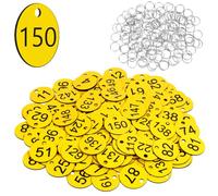 Flintronic 150PCS Plastic Number with Key Rings, Engraved Numbered Tags, Plastic ID Tag Table Numbers, Discs Number Tags for Office, Hotel, Mailbox, Dormitory (1-150 Yellow)