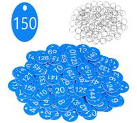 Flintronic 150PCS Plastic Number with Key Rings, Engraved Numbered Tags, Plastic ID Tag Table Numbers, Discs Number Tags for Office, Hotel, Mailbox, Dormitory (1-150 Sky Blue)