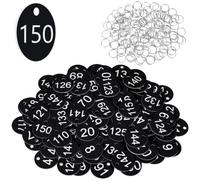 Flintronic 150PCS Plastic Number with Key Rings, Engraved Numbered Tags, Plastic ID Tag Table Numbers, Discs Number Tags for Office, Hotel, Mailbox, Dormitory (1-150 Black)