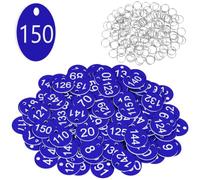 Flintronic 150PCS Plastic Number with Key Rings, Engraved Numbered Tags, Plastic ID Tag Table Numbers, Discs Number Tags for Office, Hotel, Mailbox, Dormitory (1-150 Dark Blue)