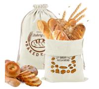 flintronic 2 Pack Bread Bags, Natural Linen Bread Bag，Reusable Food Storage Bags with Drawstring, for Homemade, Bakery Essentials, 30x40 CM