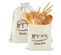 Flintronic 2 Pack Bread Bags, Natural Linen Bread Bag，Reusable Food Storage Bags with Drawstring, for Homemade, Bakery Essentials, 30x40 CM