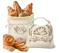 flintronic 2 Pack Bread Bags, Natural Linen Bread Bag，Reusable Food Storage Bags-Zipper & Buckle Closure, for Homemade, Bakery Essentials, 30x40 CM