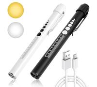 Flintronic 2 Pack Diagnostic Medical Penlight, Rechargeable LED Pen Torch with Pupil Gauge & Clip, First Aid Pupil Gauge Doctors Nurses Medical Pen Light Medical Equipment (With Type-C Charging Cable)