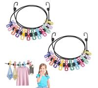 Flintronic 2 Pack Portable Clothesline, Elastic Clothesline, Travel Washing Line with 12pcs Clips, Adjustable Retractable Windproof Rope Clothes line for Outdoor Camping Travel Clothes Laundry Drying
