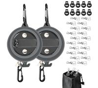 Flintronic 2 Pack Retractable Reel Clothesline, 10m Portable Tangle-Free Travel Clothesline, Adjustable Camping Clothesline with 10 Fixed Buckles & 20 Clothespins for Indoor Outdoor Travel - Grey
