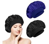 flintronic 2 Pack Satin Sleep Cap, Elastic Sleep Bonnet Bath Cap for Women, Night Sleep Hat for Long Curly Hair All Hair