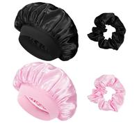 flintronic 2 Pack Satin Sleep Cap, Elastic Sleep Bonnet Bath Cap for Women, Night Sleep Hat for Long Curly Hair All Hair