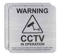flintronic-2 packs CCTV in Operation Sign, 15x15cm Self Adhesive CCTV Camera Security Signs, Brushed Aluminium CCTV Sign With 4 Reserved Holes,WARGING Sign Rust Free Waterproof UV Resistant