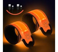 Flintronic 2 Packs Light Up Armband LED Slap Safety Armband for Kids Night Walking, LED Luminous Armband Magic Strap for Running, Cycling, Jogging, etc. (Orange)