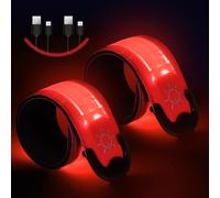 flintronic 2 Packs Light Up Armband LED Slap Safety Armband for Kids Night Walking, LED Luminous Armband Magic Strap for Running, Cycling, Jogging, etc. (Red)