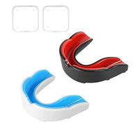 Flintronic 2 Pcs Children Youth Sports Mouthguard Gum Shield with Case, for Rugby Boxing Martial Arts Hockey MMA Karate Taekwondo and Other Contact Sports (Black Red + White Blue)