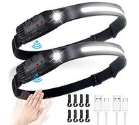 flintronic 2 PCS Led Headlamp USB Rechargeable,5 Modes 600 Lumens COB Headlight, IPX4 230°Wide-Angle Waterproof Lightweight Head Torch with Motion Sensor for Running, Hiking, Fishing Emergency 6 Hours