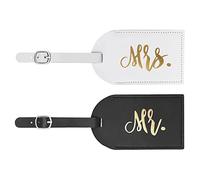 flintronic 2 Pcs Luggage Tags, Leather Baggage Labels, Suitcase ID Tag Set, Handbag Tag Labels Travel Accessories for Married Men Women Couples Wedding Travel Gift