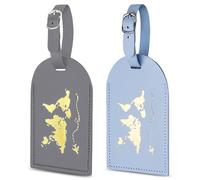 flintronic 2 Pcs Luggage Tags, Leather Baggage Labels, Suitcase ID Tag Set, Handbag Tag Labels Travel Accessories for Married Men Women Couples Wedding Travel Gift