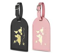 flintronic 2 Pcs Luggage Tags, Leather Baggage Labels, Suitcase ID Tag Set, Handbag Tag Labels Travel Accessories for Married Men Women Couples Wedding Travel Gift