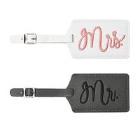 flintronic 2 Pcs Luggage Tags, Leather Baggage Labels, Suitcase ID Tag Set, Handbag Tag Labels Travel Accessories for Married Men Women Couples Wedding Travel Gift
