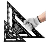 Flintronic 2 Pcs Speed Square Set, 18+30cm/ 7+12inch Aluminum Alloy Triangle Ruler, Metric Woodwork Square with Carpenter Pencil* 2, Carpenters Squares for Angle Measuring Marking Drilled Hole