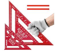 Flintronic 2 Pcs Speed Square Set, 18+30cm/ 7+12inch Aluminum Alloy Triangle Ruler, Metric Woodwork Square with Carpenter Pencil* 2, Carpenters Squares for Angle Measuring Marking Drilled Hole