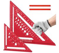 Flintronic 2 Pcs Speed Square Set, 18+30cm/ 7+12inch Aluminum Alloy Triangle Ruler, Metric Woodwork Square with Carpenter Pencil* 2, Carpenters Squares for Angle Measuring Marking Drilled Hole, Red