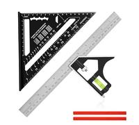 Flintronic 2 Pcs Speed Square Set, 18/7inch Aluminum Alloy Triangle Ruler & 300mm Combination Square, with Carpenter Pencil* 2, Carpenters Square for Angle Measuring Marking Drilled Hole