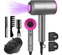 Flintronic 2000W Powerful Ionic Dryer, Hair Dryer with Diffuser & Concentrator, 2 Speed 3 Heat Settings, Fast Dry for Multi Women Man Hairstyles (3 Nozzles&3 Comb Included)